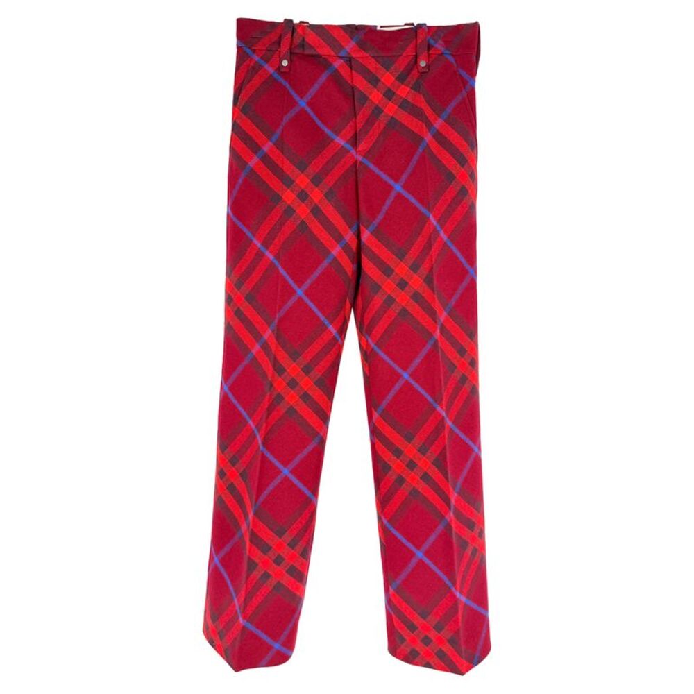 Burberry Checked Straight-Leg Trousers in Burgundy Wool